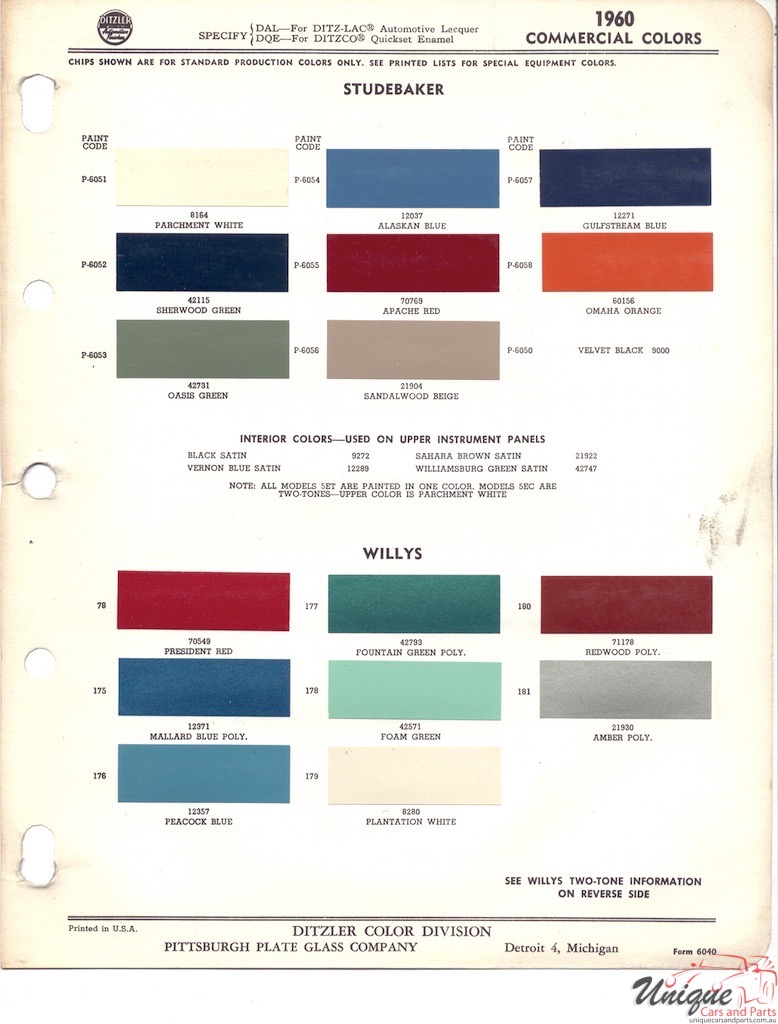 1960 Willys Jeep Paint Charts PPG 1